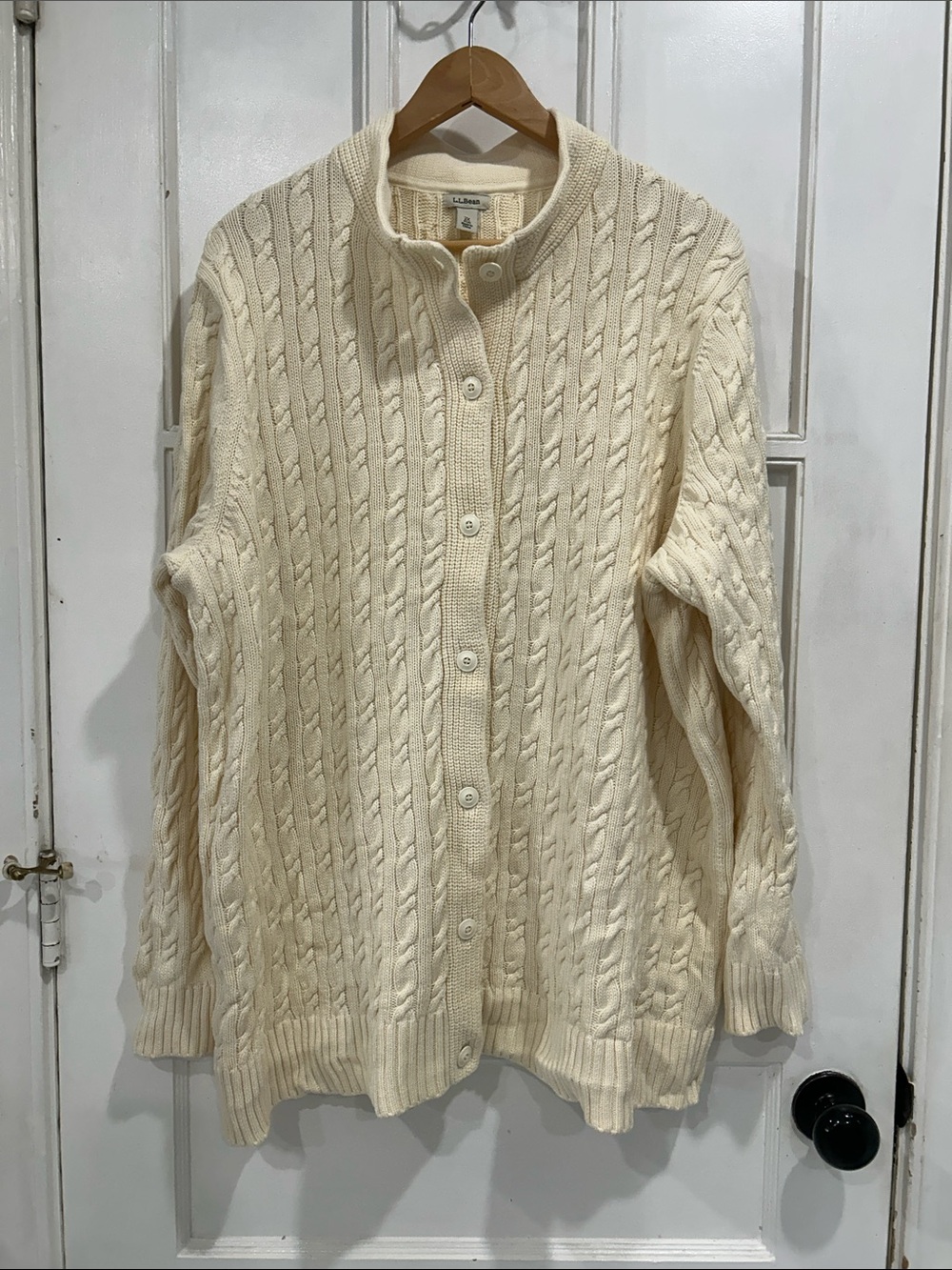 L.L. Bean 100% Cotton Cable Knit Button Front Cardigan Sweater in Cream - 2X